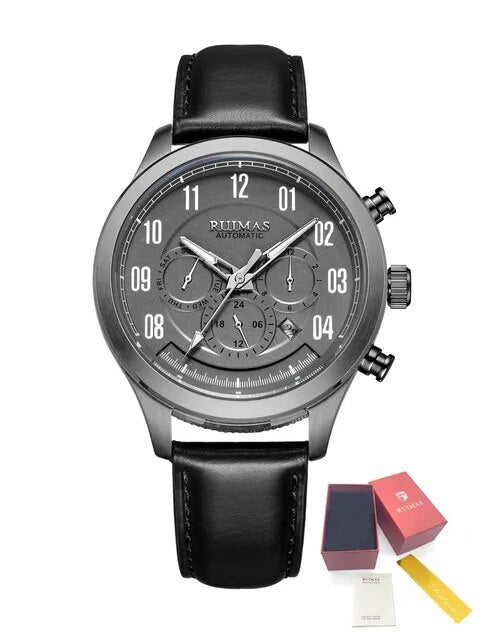 RUIMAS Luxury Casual Sport Watch for Men's Automatic Mechanical Watches Leather Luminous Man Clock Wrist Watch Chronograph 6785-12
