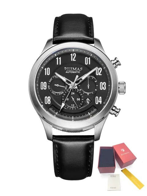 RUIMAS Luxury Casual Sport Watch for Men's Automatic Mechanical Watches Leather Luminous Man Clock Wrist Watch Chronograph 6785-13