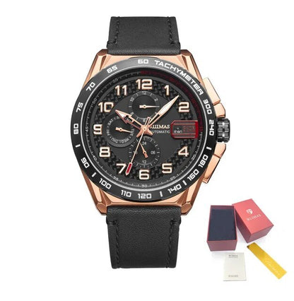 RUIMAS Luxury Men Watches Automatic Mechanical Watch Fashion Sport Casual Wristwatch Leather Strap Luminous Date Male Clock 6771-12