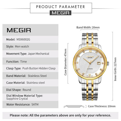 MEGIR Men Watches Stainless Steel Bracelet Sapphire Automatic Mechanical Watch Luxury Business Wristwatches Clock Reloj Hombre-6