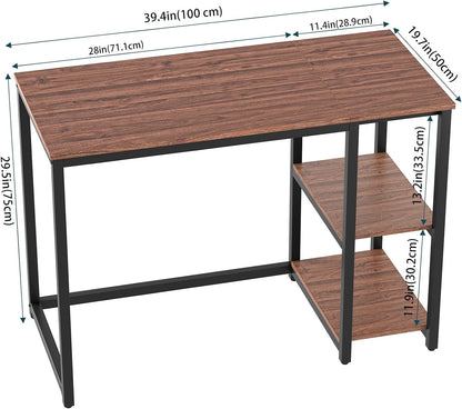 Computer Desk 40 Inch with 2 Shelves, Sturdy Home Office Desk with Large Storage Space, Modern Gaming Desk, Study Writing Laptop Desk(Brown,40 Inch)-1