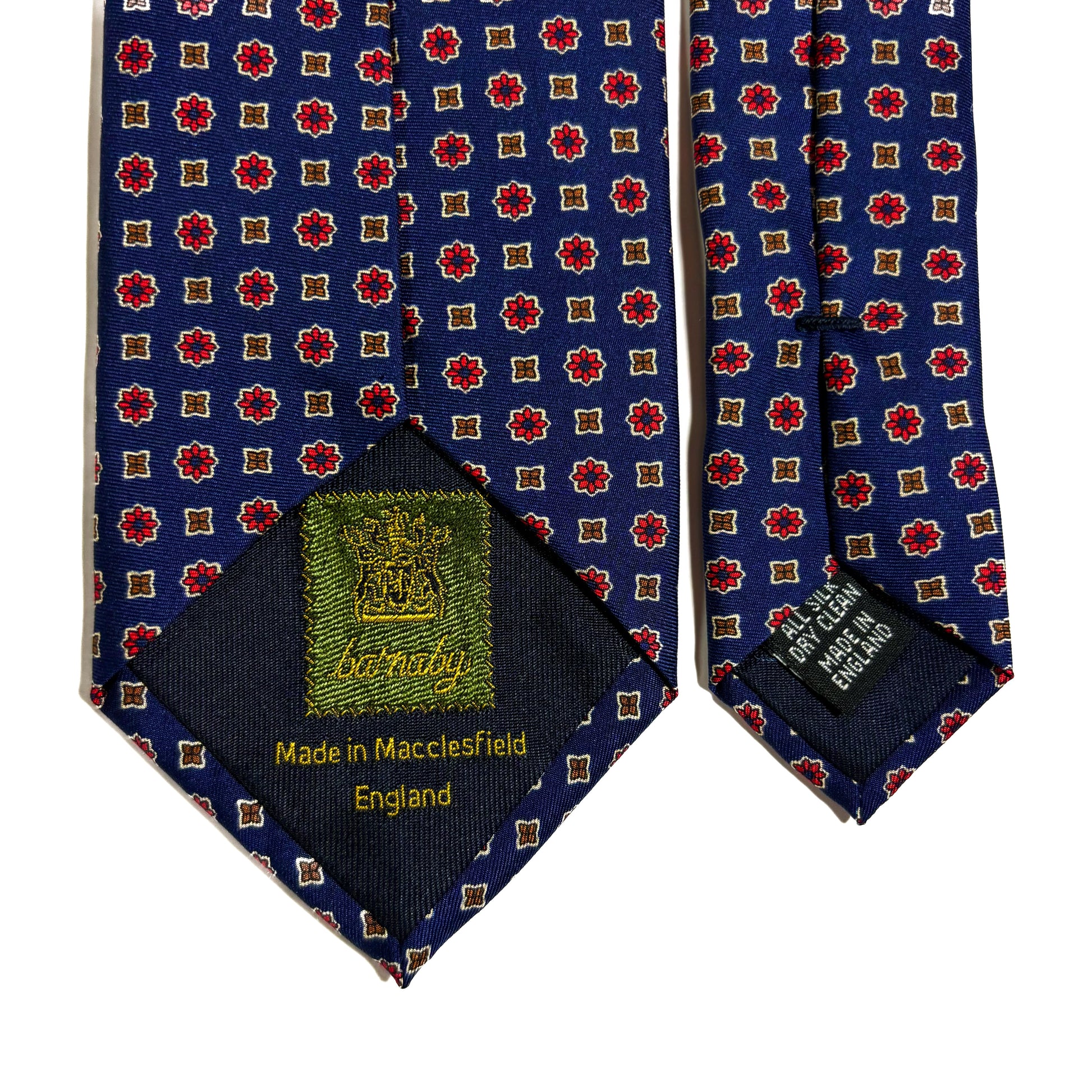 Navy Blue Geometric Floral Silk Tie-3