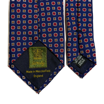 Navy Blue Geometric Floral Silk Tie-3