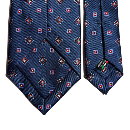 Navy Blue Geometric English Printed Silk Tie-3