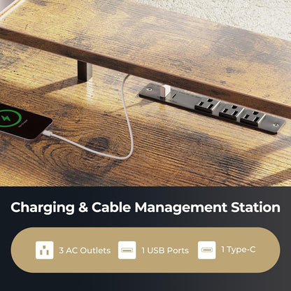 Electric L Shaped Standing Desk, 59 Inch Height Adjustable Stand up Desk with Power Outlets ＆ Full Monitor Stand, Reversible Corner Desk for Home Office ＆ Computer Workstation, Rustic Brown-4