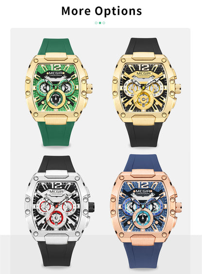 MEGIR Chronograph Luxury Sport Quartz Watch Men Waterproof Luminous Silicone Casual Big Dial Wristwatch Auto Date Reloj Hombre-12