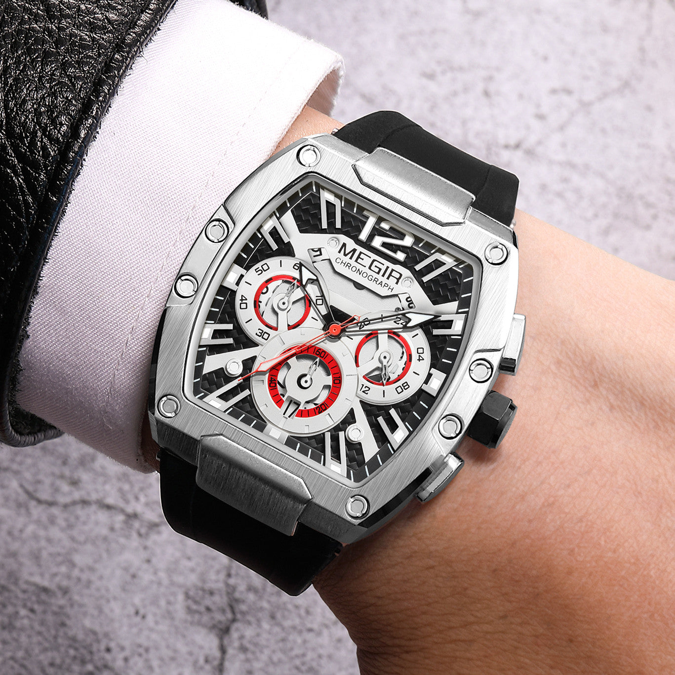 MEGIR Chronograph Luxury Sport Quartz Watch Men Waterproof Luminous Silicone Casual Big Dial Wristwatch Auto Date Reloj Hombre-2