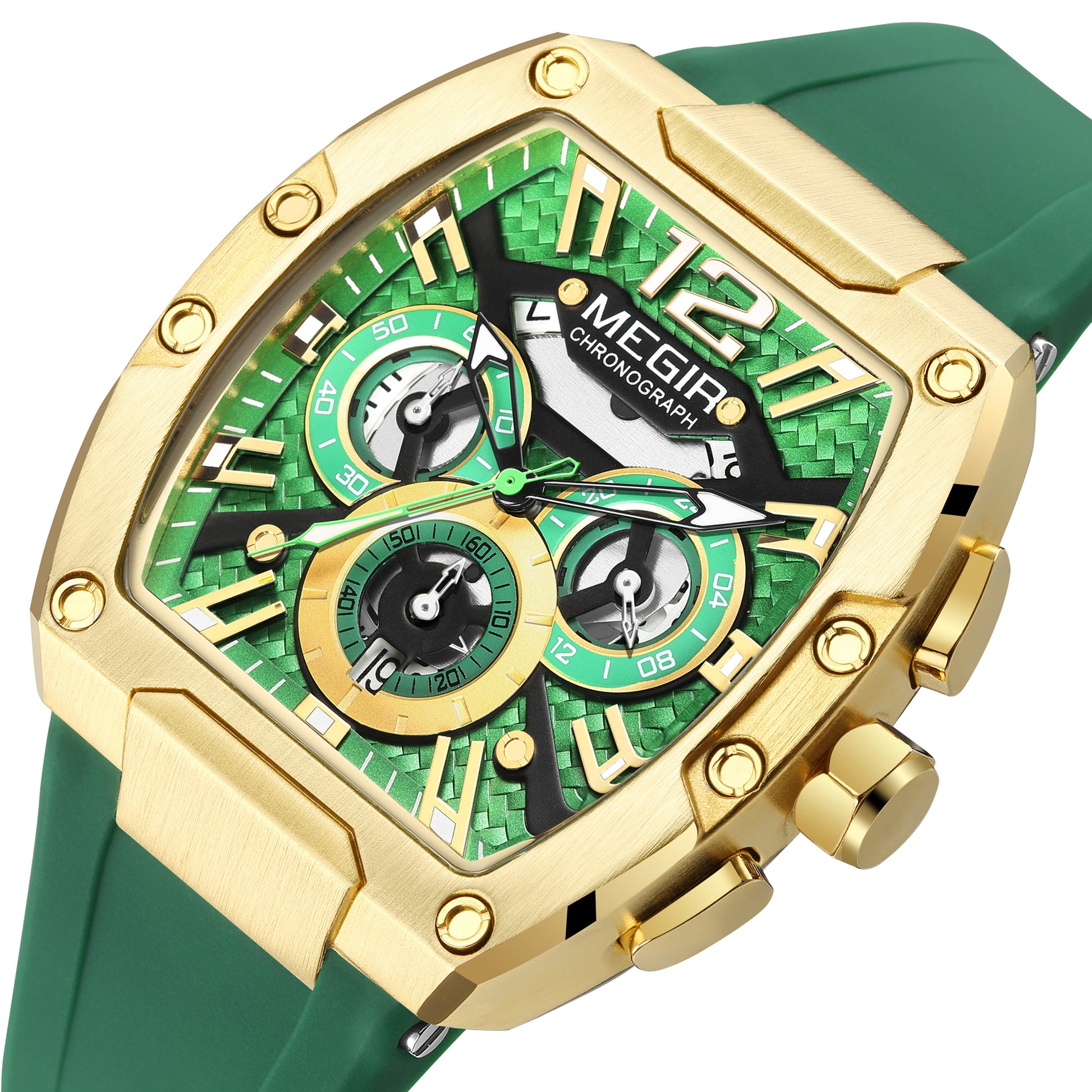 MEGIR Chronograph Luxury Sport Quartz Watch Men Waterproof Luminous Silicone Casual Big Dial Wristwatch Auto Date Reloj Hombre-7