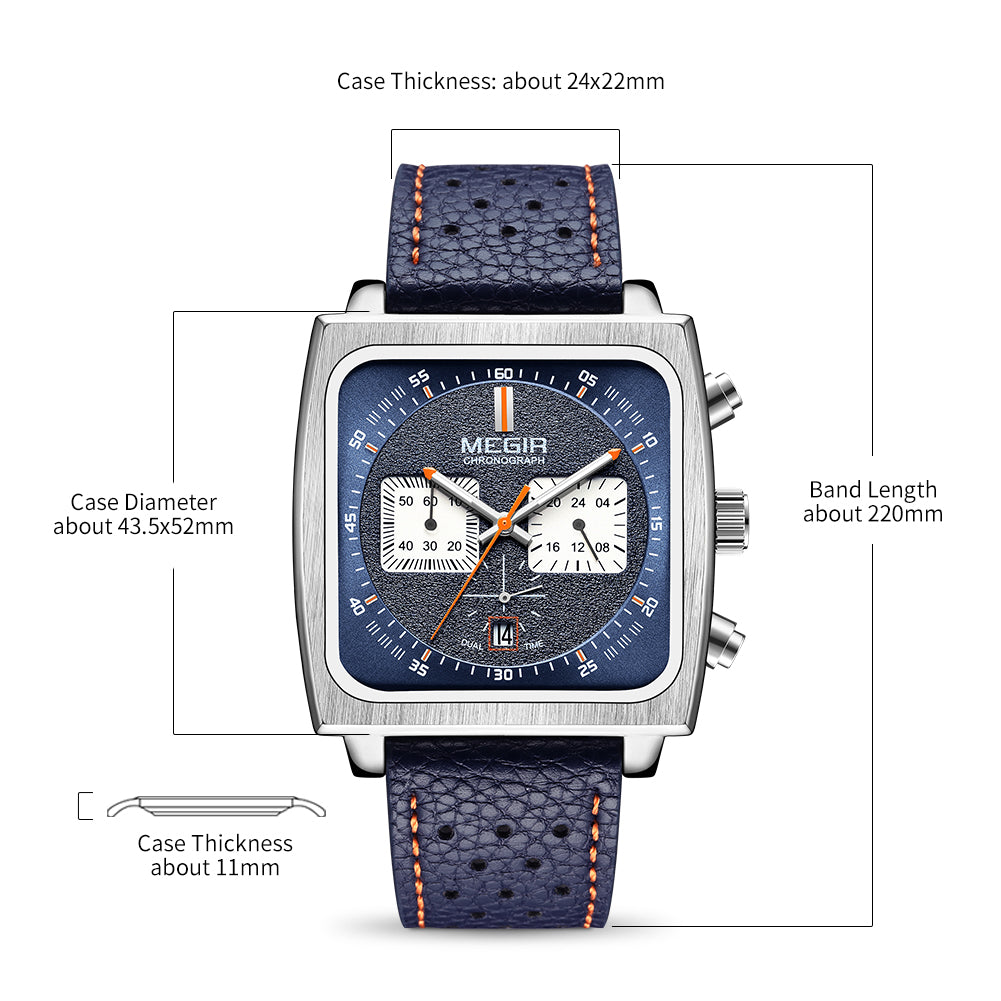 MEGIR 2022 Analogue Watch Men Top Brand Fashion Luxury Rectangle Quartz Military Watches Waterproof Luminous Leather Strap-8