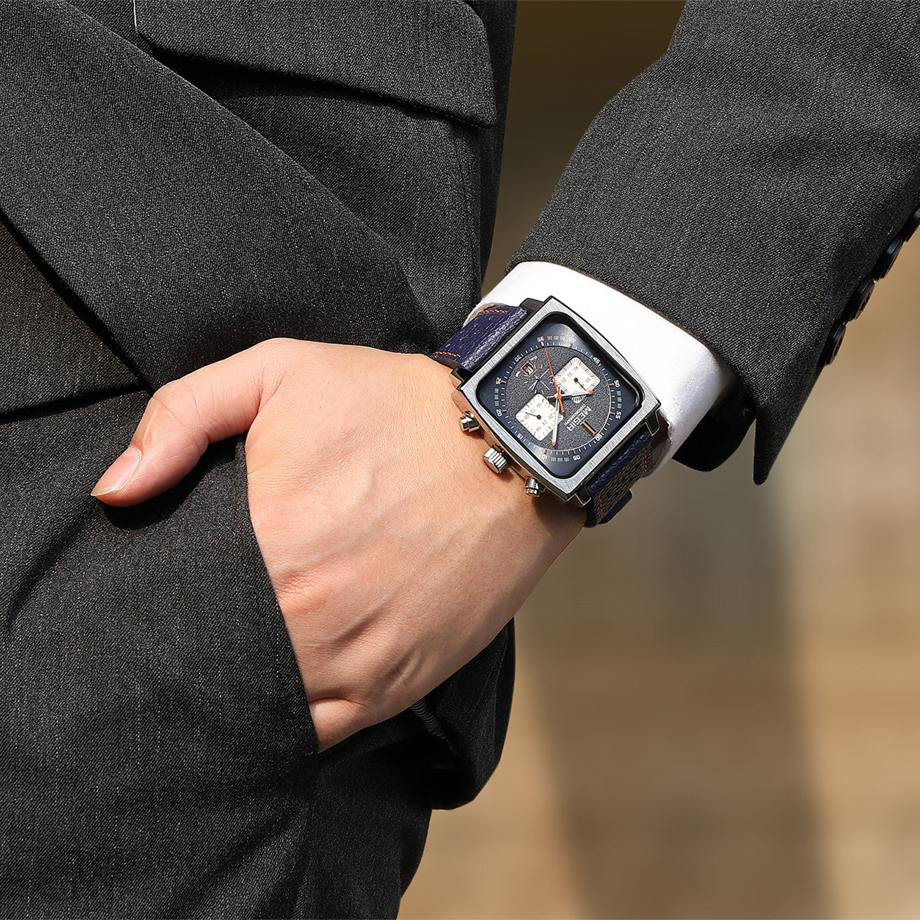 MEGIR 2022 Analogue Watch Men Top Brand Fashion Luxury Rectangle Quartz Military Watches Waterproof Luminous Leather Strap-3