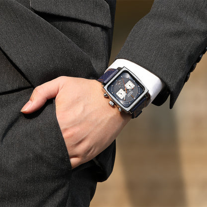 MEGIR 2022 Analogue Watch Men Top Brand Fashion Luxury Rectangle Quartz Military Watches Waterproof Luminous Leather Strap-3