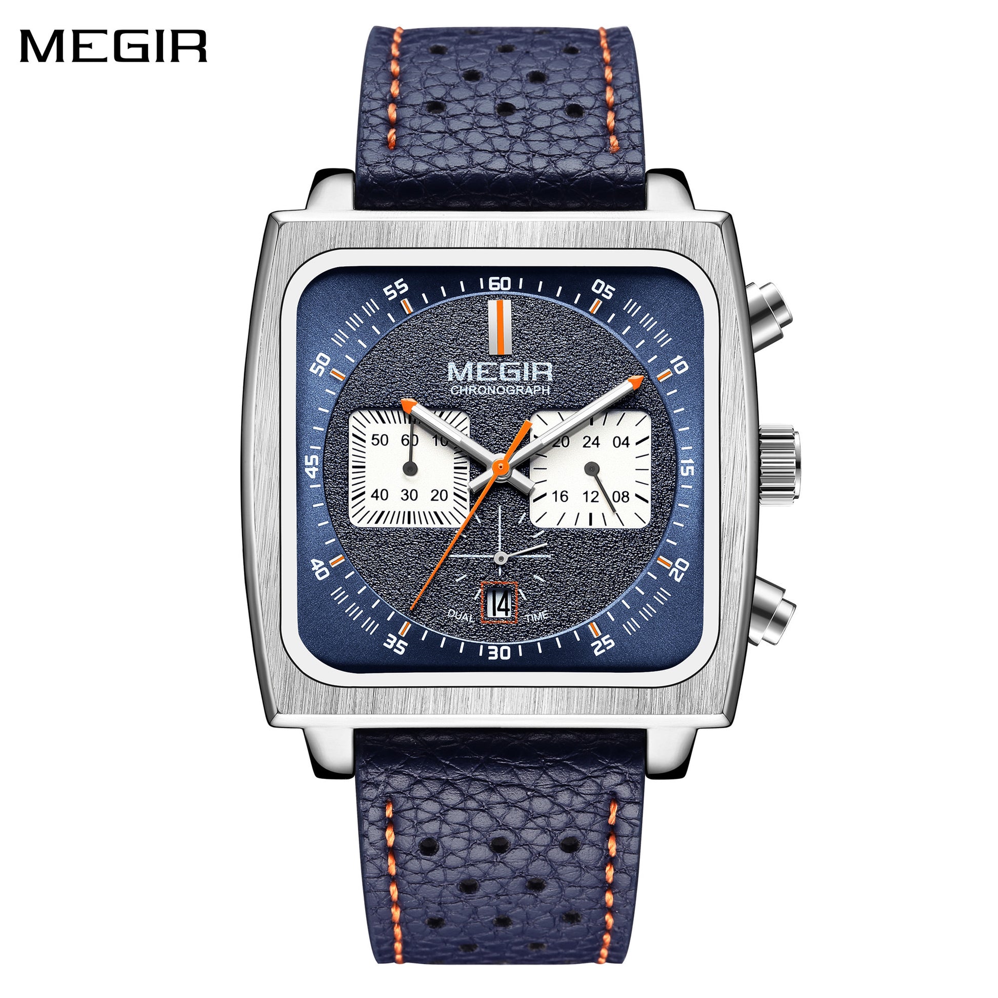 MEGIR 2022 Analogue Watch Men Top Brand Fashion Luxury Rectangle Quartz Military Watches Waterproof Luminous Leather Strap-0