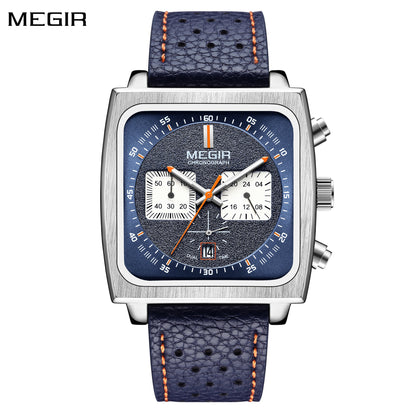 MEGIR 2022 Analogue Watch Men Top Brand Fashion Luxury Rectangle Quartz Military Watches Waterproof Luminous Leather Strap-0