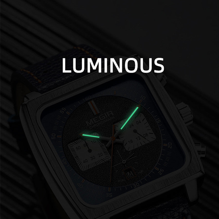 MEGIR 2022 Analogue Watch Men Top Brand Fashion Luxury Rectangle Quartz Military Watches Waterproof Luminous Leather Strap-9