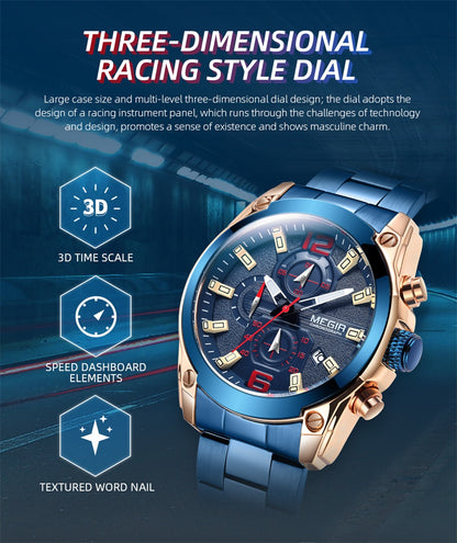 MEGIR Original Luxury Men Chronograph Stainless Steel Wristwatch Waterproof Luminous Quartz Watch Clock Calendar Reloj Hombre-12