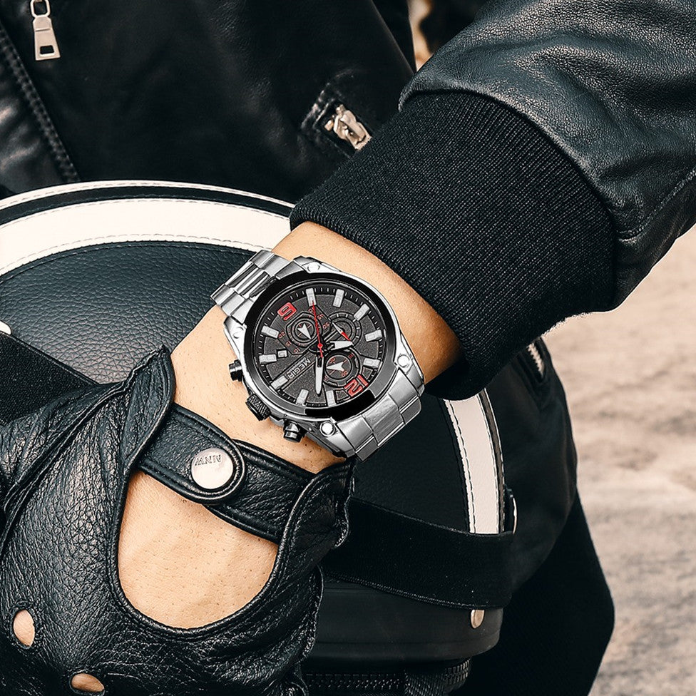 MEGIR Original Luxury Men Chronograph Stainless Steel Wristwatch Waterproof Luminous Quartz Watch Clock Calendar Reloj Hombre-4