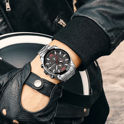 MEGIR Original Luxury Men Chronograph Stainless Steel Wristwatch Waterproof Luminous Quartz Watch Clock Calendar Reloj Hombre-4