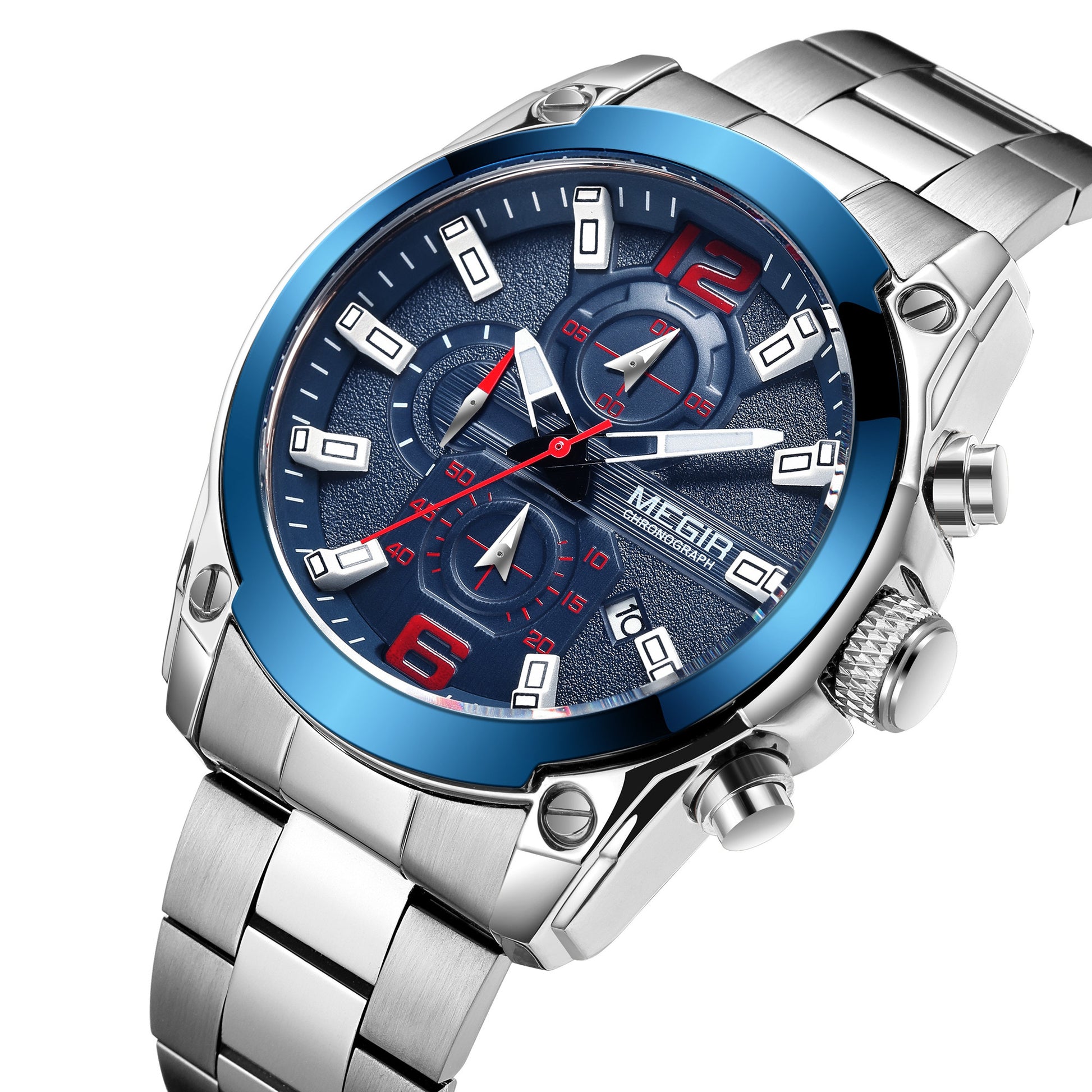 MEGIR Original Luxury Men Chronograph Stainless Steel Wristwatch Waterproof Luminous Quartz Watch Clock Calendar Reloj Hombre-6