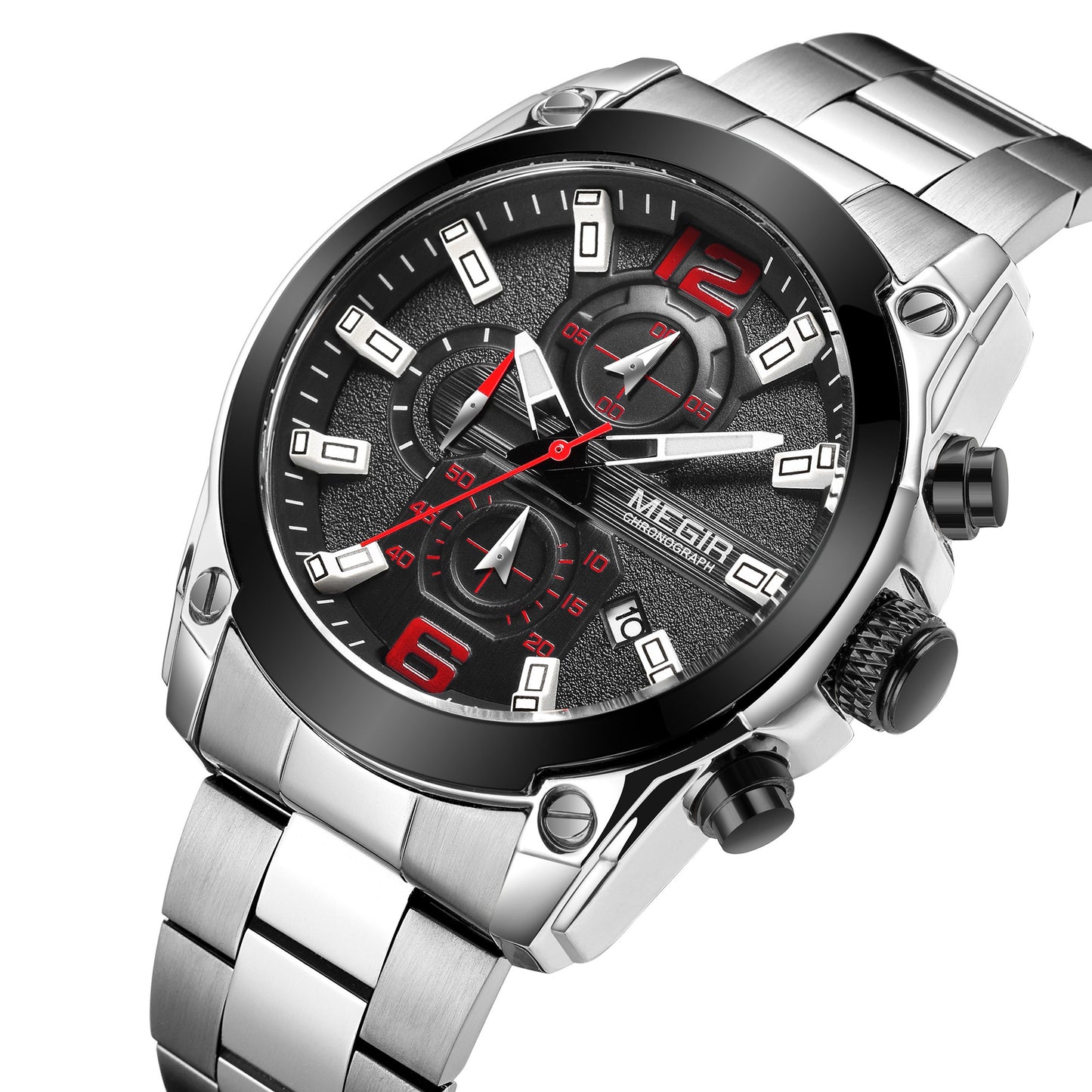 MEGIR Original Luxury Men Chronograph Stainless Steel Wristwatch Waterproof Luminous Quartz Watch Clock Calendar Reloj Hombre-5