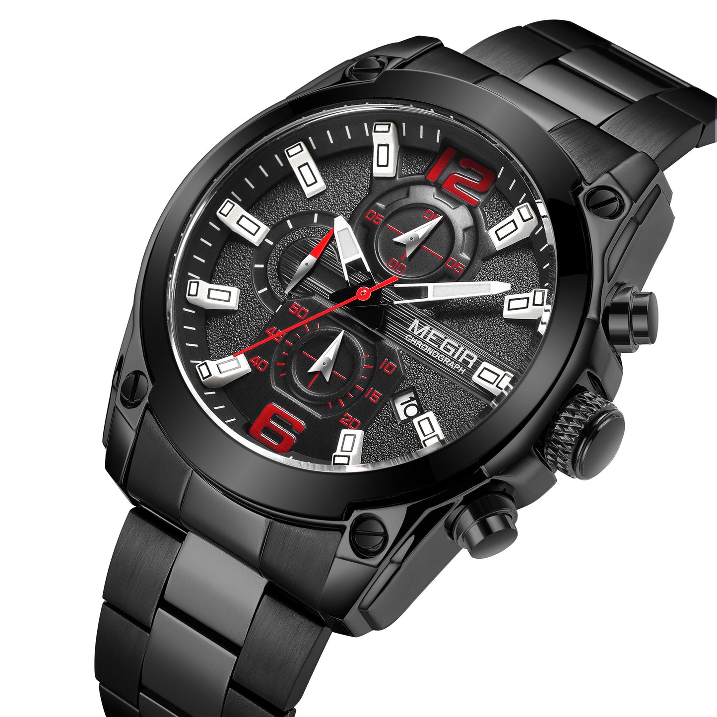 MEGIR Original Luxury Men Chronograph Stainless Steel Wristwatch Waterproof Luminous Quartz Watch Clock Calendar Reloj Hombre-7