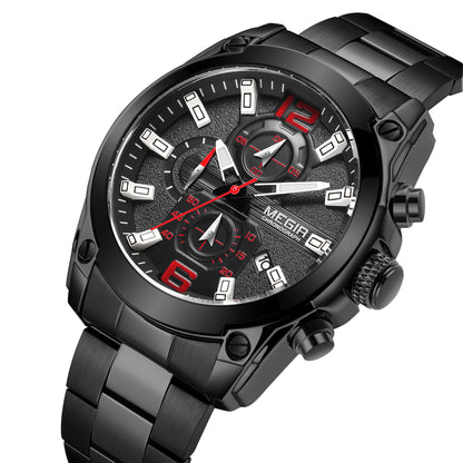 MEGIR Original Luxury Men Chronograph Stainless Steel Wristwatch Waterproof Luminous Quartz Watch Clock Calendar Reloj Hombre-7