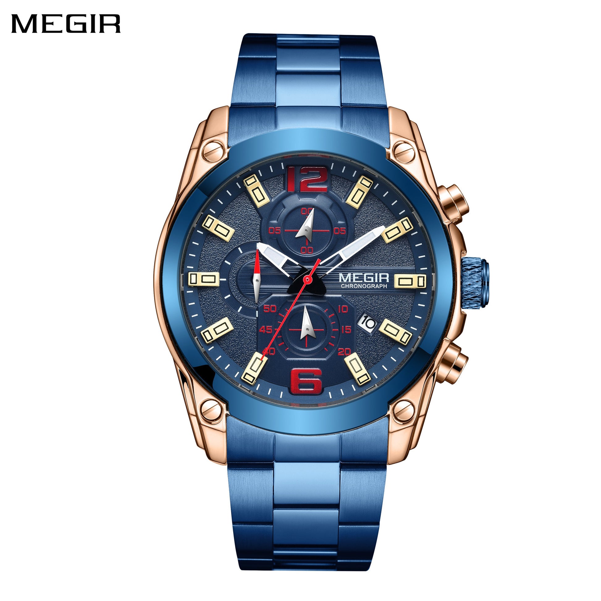 MEGIR Original Luxury Men Chronograph Stainless Steel Wristwatch Waterproof Luminous Quartz Watch Clock Calendar Reloj Hombre-0