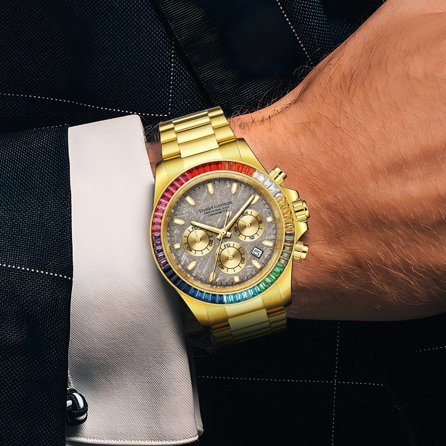 MEGIR Mens Watches Top Brand Luxury Business Wristwatches Stainless Steel Waterproof Date Quartz Chronograph Reloj Hombre 8410-2