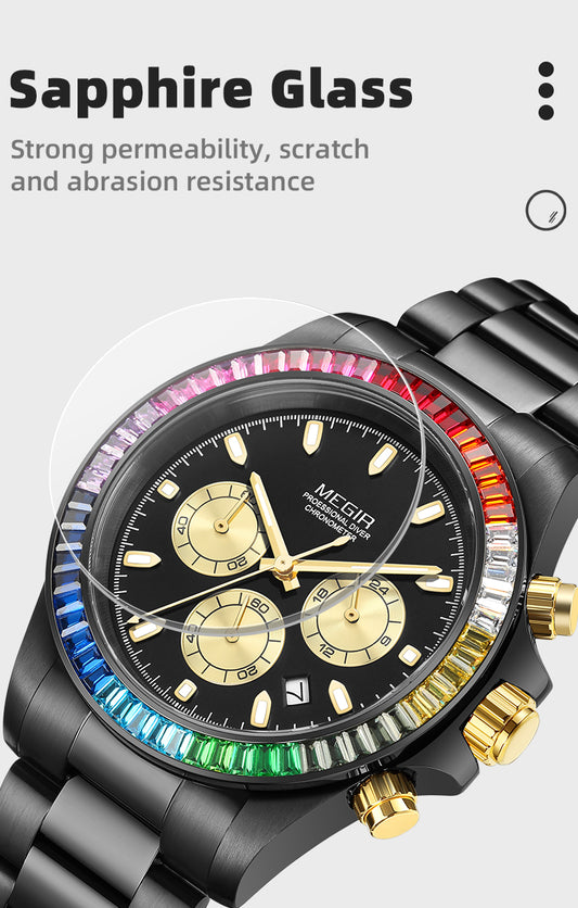 MEGIR Mens Watches Top Brand Luxury Business Wristwatches Stainless Steel Waterproof Date Quartz Chronograph Reloj Hombre 8410-11