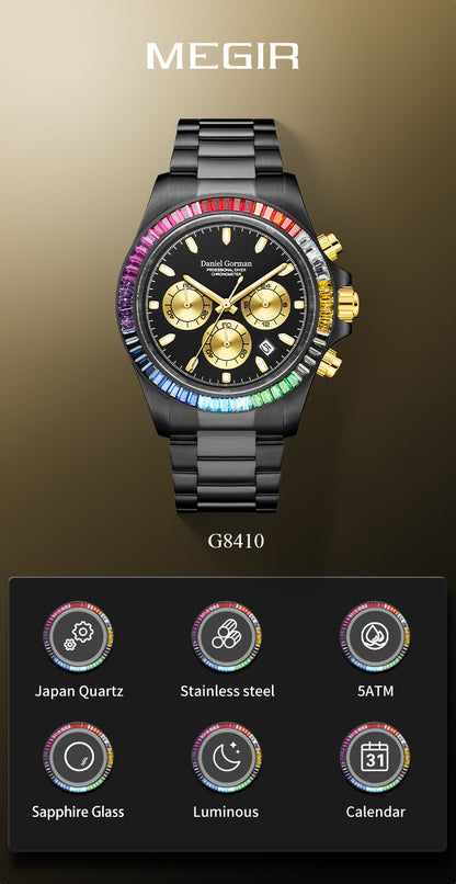 MEGIR Mens Watches Top Brand Luxury Business Wristwatches Stainless Steel Waterproof Date Quartz Chronograph Reloj Hombre 8410-8