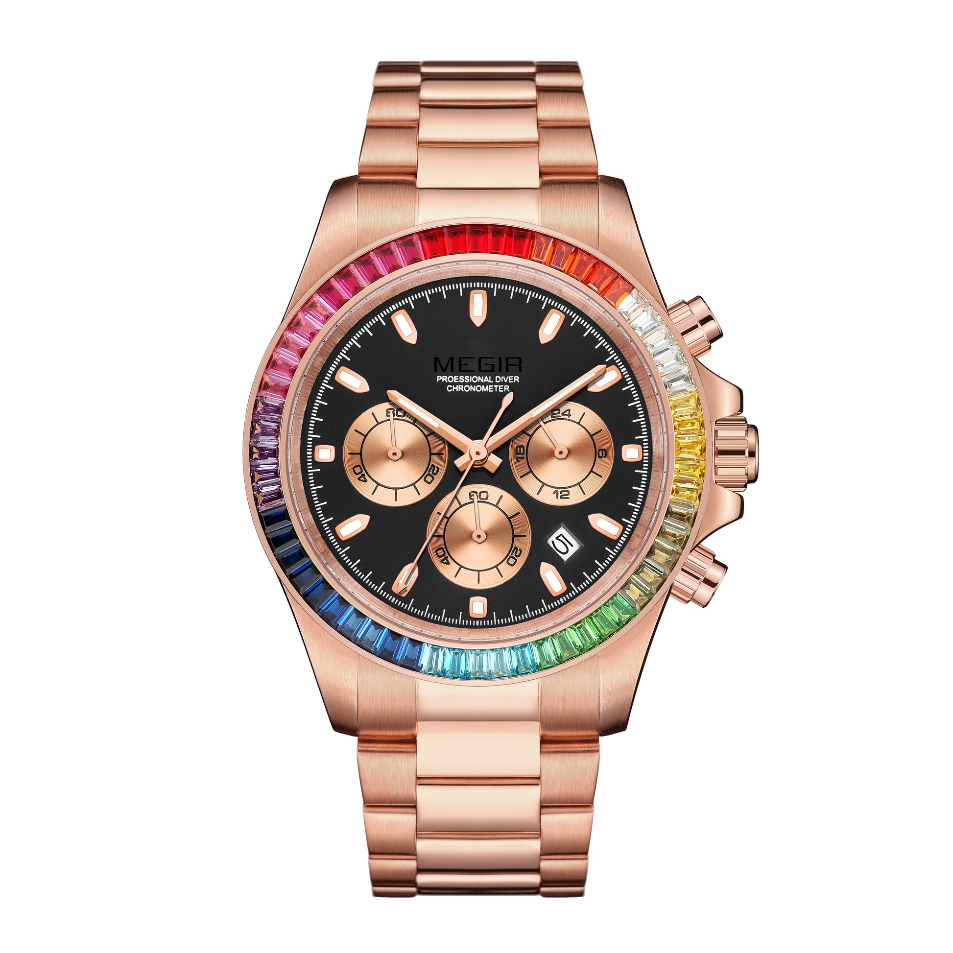 MEGIR Mens Watches Top Brand Luxury Business Wristwatches Stainless Steel Waterproof Date Quartz Chronograph Reloj Hombre 8410-7