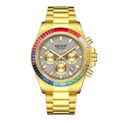 MEGIR Mens Watches Top Brand Luxury Business Wristwatches Stainless Steel Waterproof Date Quartz Chronograph Reloj Hombre 8410-6