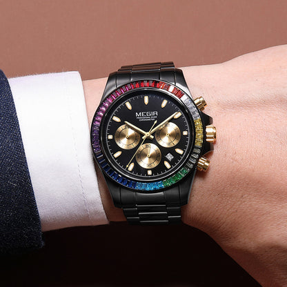 MEGIR Mens Watches Top Brand Luxury Business Wristwatches Stainless Steel Waterproof Date Quartz Chronograph Reloj Hombre 8410-1