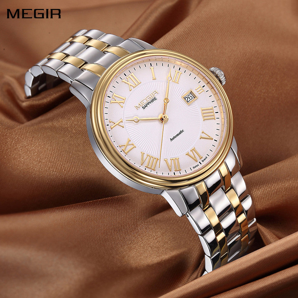 MEGIR Automatic Mechanical Watch Men Stainless Steel Watches Top Brand Luxury Business Wristwatch Male Clock Relogio Masculino-0