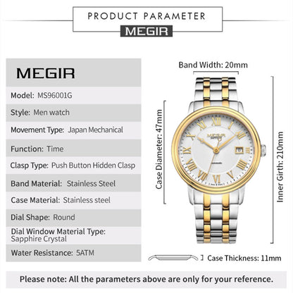 MEGIR Automatic Mechanical Watch Men Stainless Steel Watches Top Brand Luxury Business Wristwatch Male Clock Relogio Masculino-8