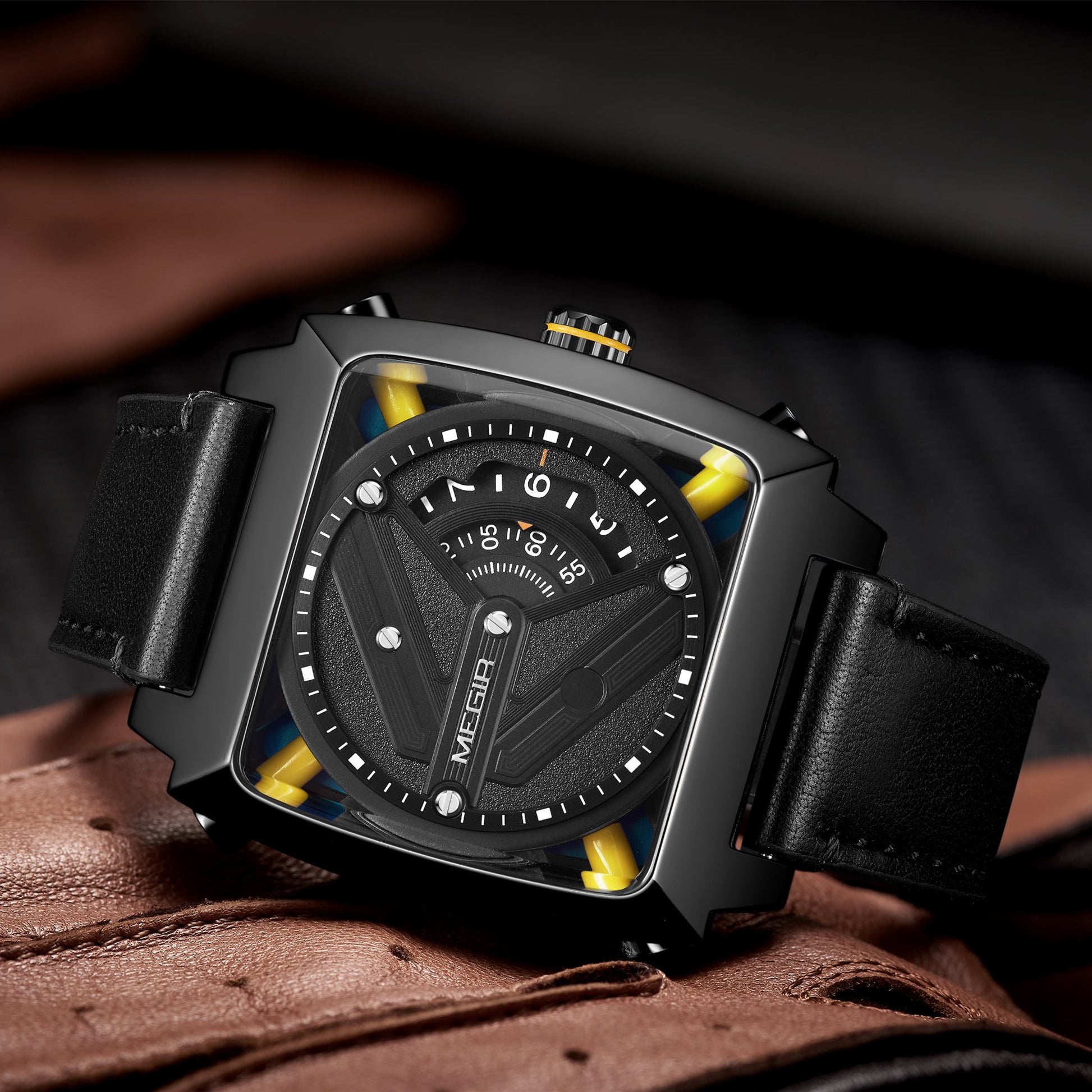 MEGIR Watches for Men Leather Strap Automatic Mechanical Watch Waterproof Business Casual Wristwatch Date Clock Montre Homme-4