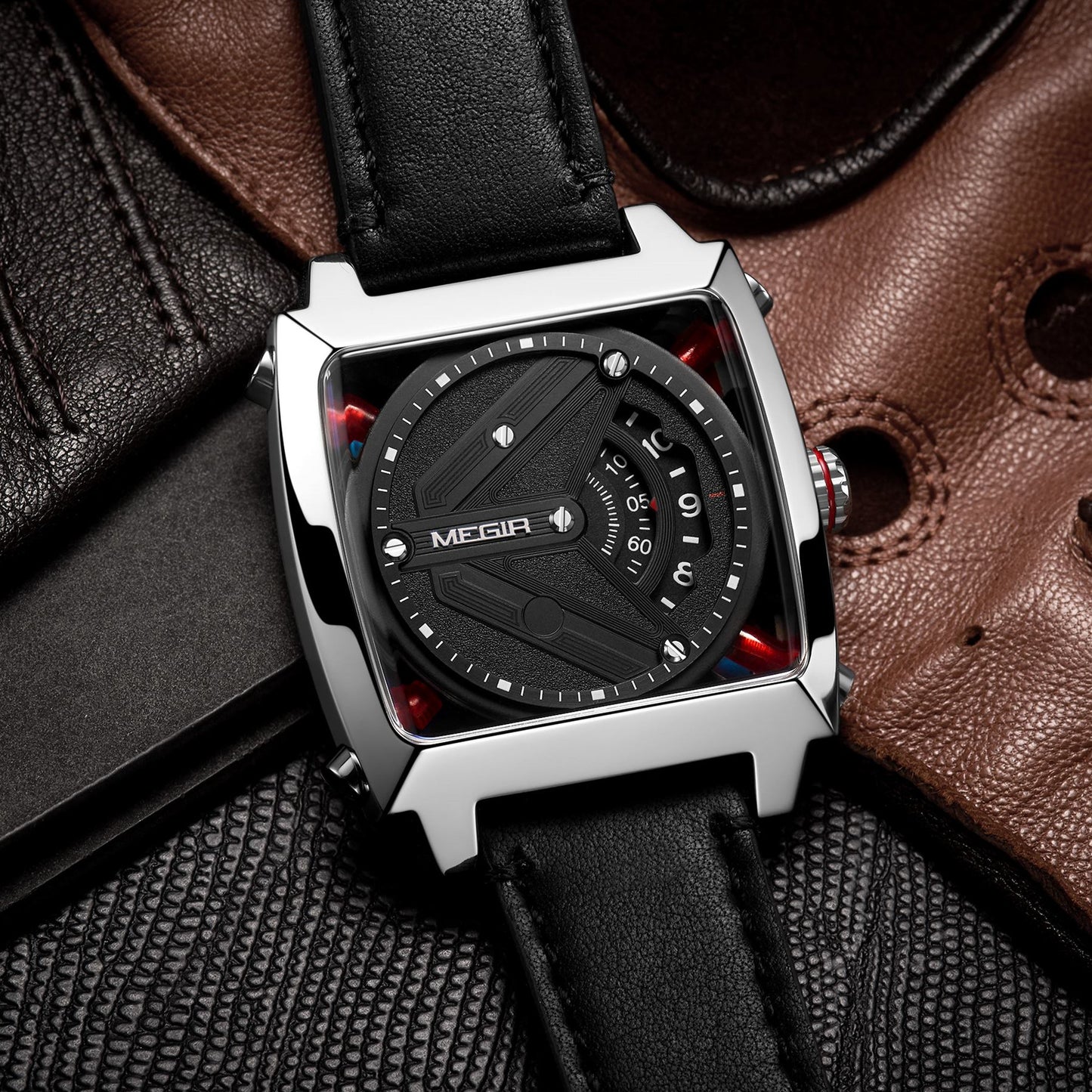 MEGIR Watches for Men Leather Strap Automatic Mechanical Watch Waterproof Business Casual Wristwatch Date Clock Montre Homme-3