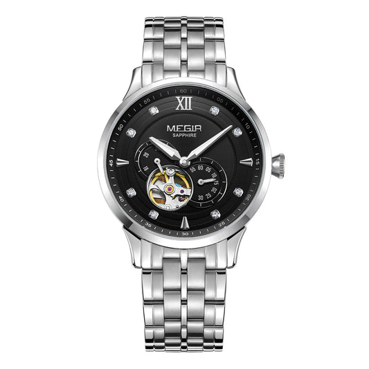 MEGIR Luxury Men Watches Stainless Steel Automatic Mechanical Watch Sapphire Steel Case Business WristWatch Montre Homme-10