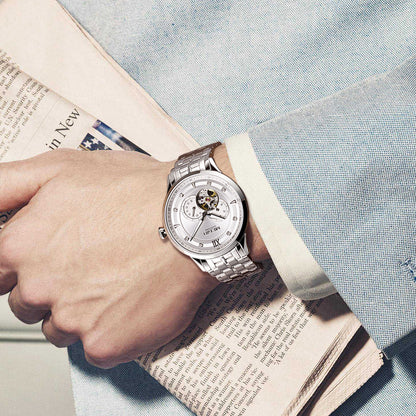 MEGIR Luxury Men Watches Stainless Steel Automatic Mechanical Watch Sapphire Steel Case Business WristWatch Montre Homme-3