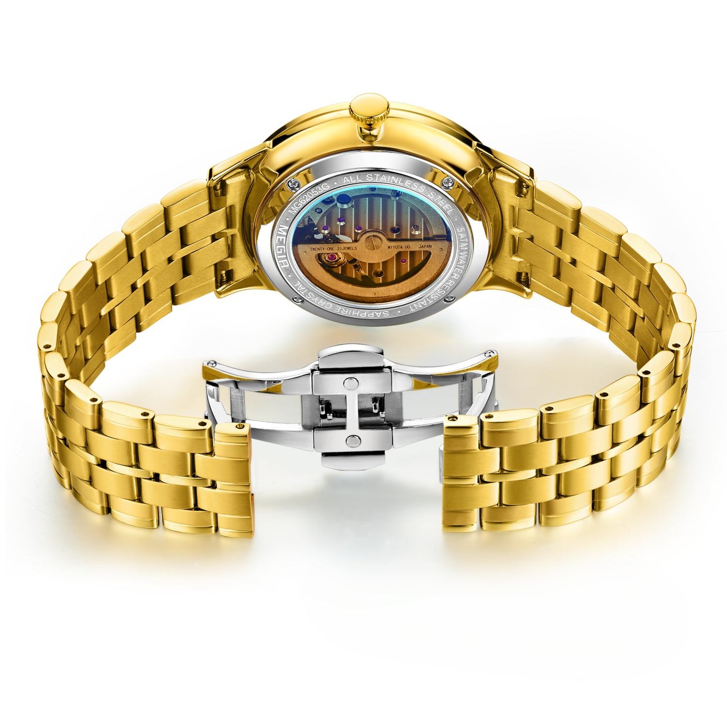 MEGIR Luxury Men Watches Stainless Steel Automatic Mechanical Watch Sapphire Steel Case Business WristWatch Montre Homme-11