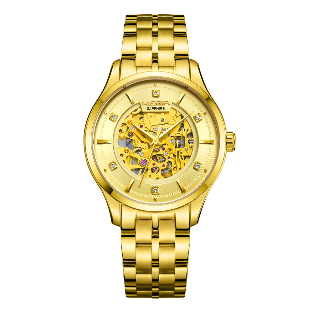 MEGIR Luxury Men Watches Waterproof Automatic Mechanical Watch Stainless Steel Sapphire Gold Business WristWatch Reloj Hombre-9