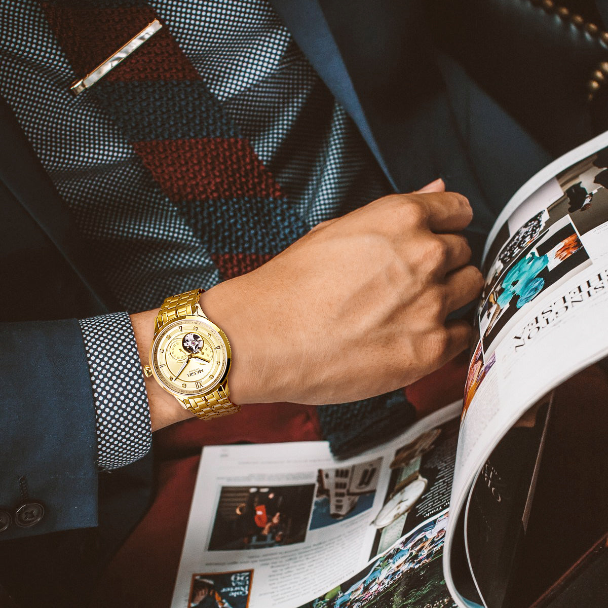 MEGIR Luxury Men Watches Stainless Steel Automatic Mechanical Watch Sapphire Steel Case Business WristWatch Montre Homme-2