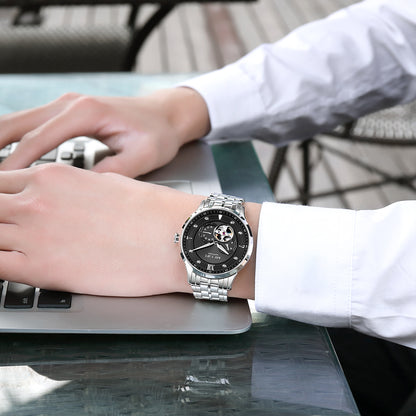 MEGIR Luxury Men Watches Stainless Steel Automatic Mechanical Watch Sapphire Steel Case Business WristWatch Montre Homme-4