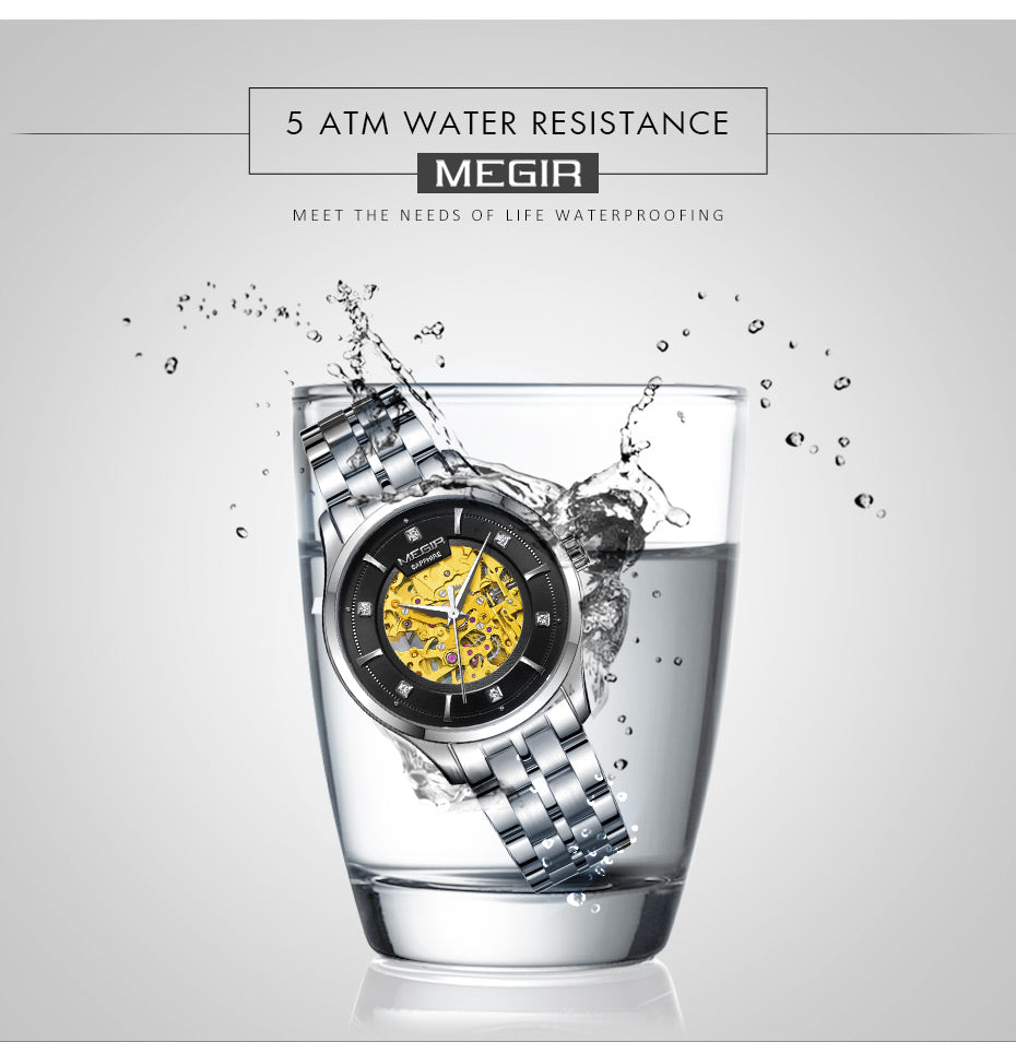 MEGIR Luxury Men Watches Waterproof Automatic Mechanical Watch Stainless Steel Sapphire Gold Business WristWatch Reloj Hombre-7