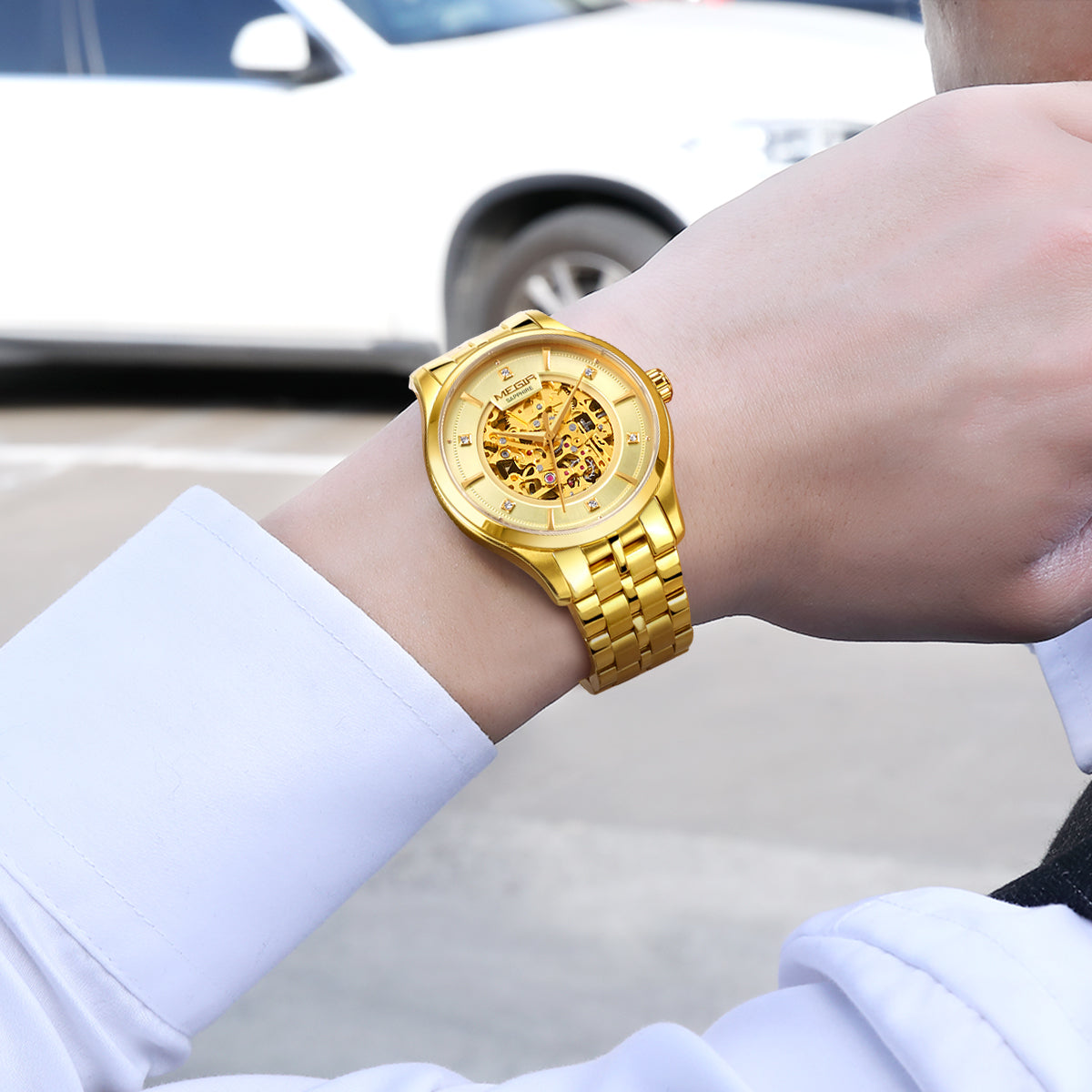 MEGIR Luxury Men Watches Waterproof Automatic Mechanical Watch Stainless Steel Sapphire Gold Business WristWatch Reloj Hombre-2