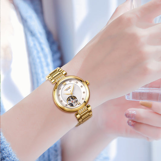 MEGIR Luxury Stainless Steel Gold Women Bracelet Watch Large Dial Automatic Mechanical Wrist Watches Ladies Business Watch Clock-1