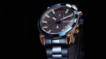 MEGIR Original Luxury Men Chronograph Stainless Steel Wristwatch Waterproof Luminous Quartz Watch Clock Calendar Reloj Hombre-13