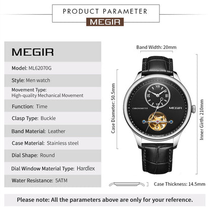 MEGIR Luxury Brand Men Mechanical Watches Multi-function Clock Wrist Watch Leather Automatic Movement Waterproof Wristwatch-4