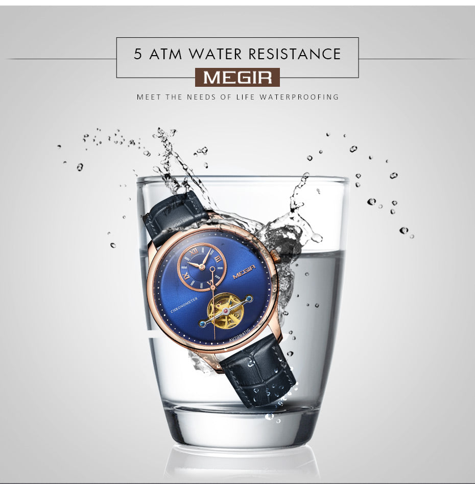 MEGIR Luxury Brand Men Mechanical Watches Multi-function Clock Wrist Watch Leather Automatic Movement Waterproof Wristwatch-5