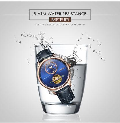 MEGIR Luxury Brand Men Mechanical Watches Multi-function Clock Wrist Watch Leather Automatic Movement Waterproof Wristwatch-5
