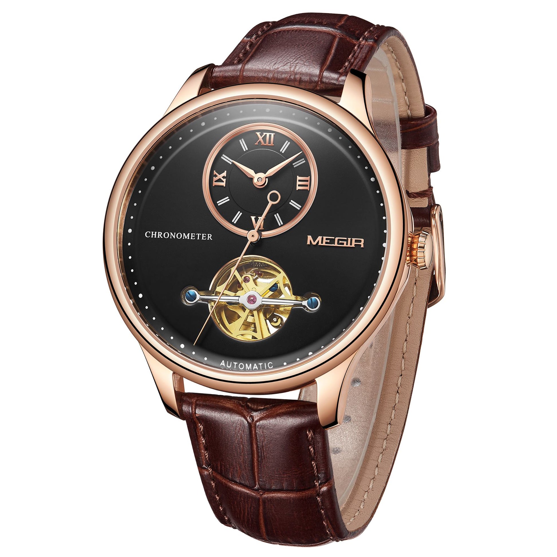 MEGIR Luxury Brand Men Mechanical Watches Multi-function Clock Wrist Watch Leather Automatic Movement Waterproof Wristwatch-9